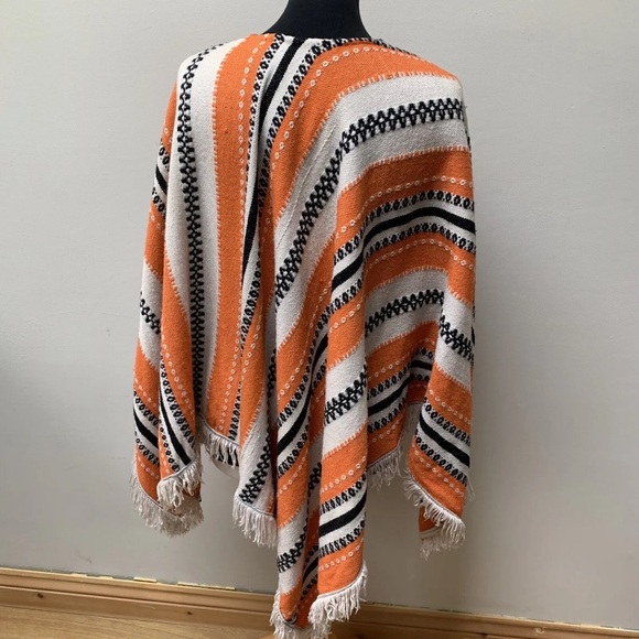 Vintage 70s poncho white orange fringed - Picture 11 of 14